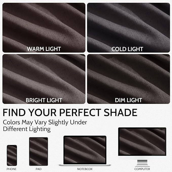 Cocoa Coffee Curtains 102 Inches Long, Back Tab Linen Blend Light Filtering - Image 4