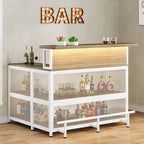 L-Shaped Home Bar Unit with Wine Glasses Holder and LED Light, Modern Bar Table by Condemo