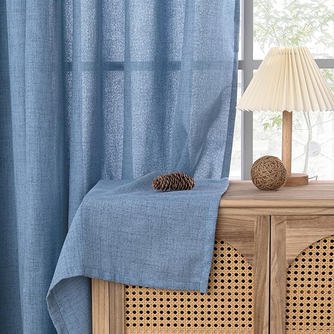YoungsTex Blue Short Linen Curtains 45 Inches Length, Bronze Grommet Light - Image 8