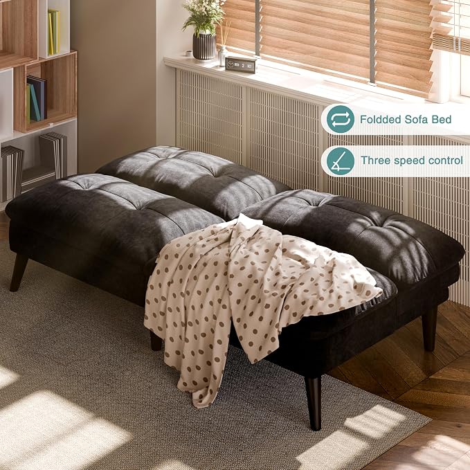 Shintenchi Futon Sofa Bed, Foldable Small Velvet Couch Bed - Image 3