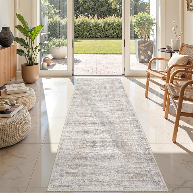 2x8 Runner Rug Non Slip, Washable Hallway Runner Rug, Taupe | Neutral Rugs - Image 3