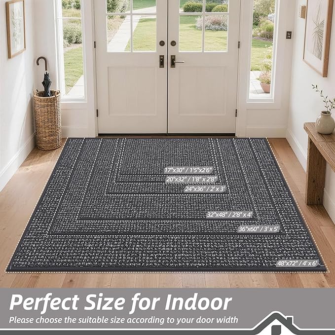 BEQHAUSE Dirt Trapper Door Mat 20"x32", Non-Slip Washable Doormat, Charcoal | - Image 2