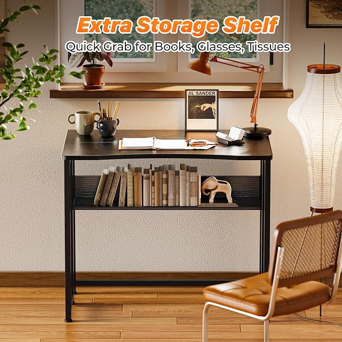 Huuger Folding Desk with Storage Shelf, 31.5 Inch Foldable Computer Table - Image 6