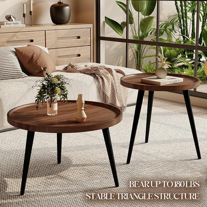 2 Pcs Mid Century Modern Coffee Table Round - Image 8