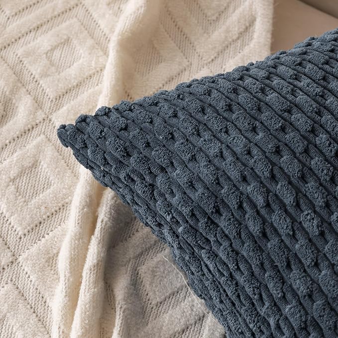 Set of 4 Grey Blue Decorative Throw Pillow Covers 18x18 Inch Corduroy Pillow - Image 3