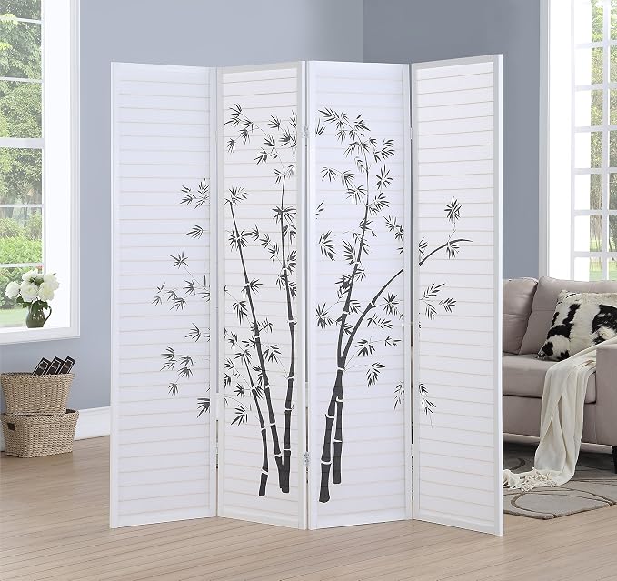 Roundhill Bamboo Print 4-Panel Framed Room Screen/Divider by RoundhillFurniture