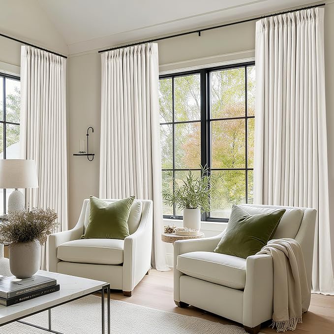 Ivory White Pleated Blackout Curtains 120 Inches Long 2 Panels | Memory Shape - Image 8