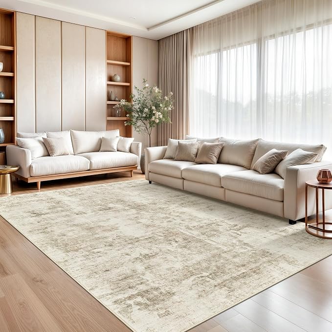 Soalmost Abstract Area Rug 6x9 for Living Room Washable Rugs Beige/Gray | - Image 2