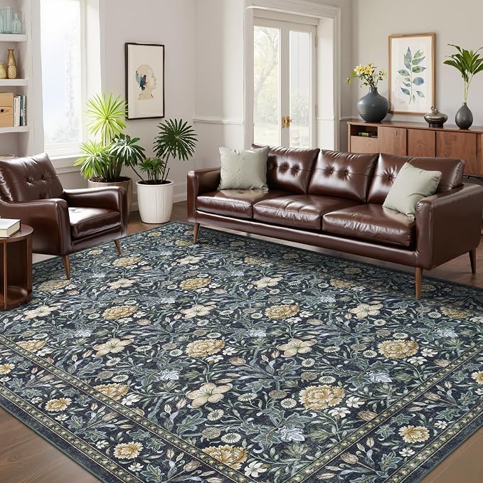 GarveeHome Washable Area Rug 6x9, Soft Vintage Floral Bedroom Rug Non Slip Low - Image 8
