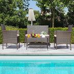 Greesum Patio Furniture 4 Pieces Conversation Sets Outdoor Wicker Rattan Chairs - Image 3