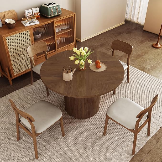 Round Dining Table for 4, Modern Farmhouse Kitchen Table, 47 Inch Small Circle - Image 3