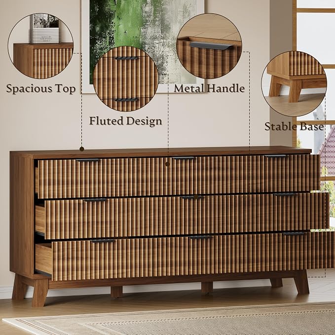 BORNOON 63" Long Dresser for Bedroom, 9-Drawer Fluted Dresser, Extra-Wide Wood - Image 4