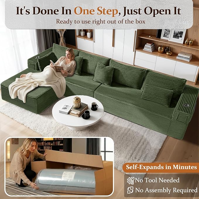 138" Cloud Sectional Couch, Comfort L Shaped Boneless Couch - Image 3