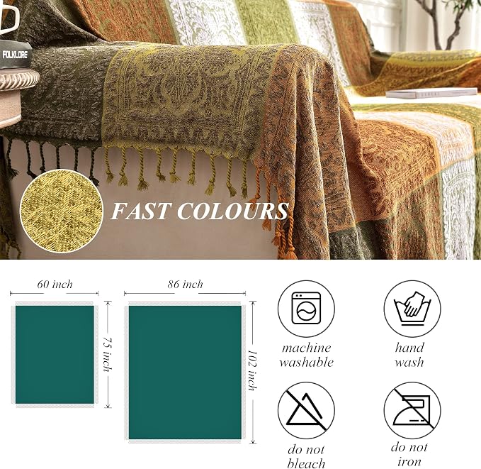 Boho Sofa Cover, Bohemian Throw Blanket Tassels Hippie Decor Covers Couch Chair - Image 5