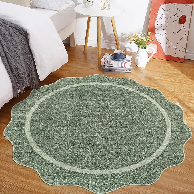 GarveeHome Scalloped Washable Non-Slip Round Rug 4 ft - Image 3