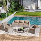 LOUVIXA 7 Piece Outdoor Patio Furniture Set, Rattan Chairs Glass Table Wicker - Image 9