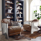 Art Leon Genuine Leather Accent Chair, Mid Century Industrial Armchair - Image 2