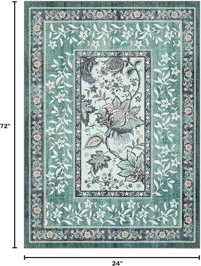 GarveeHome Teal 2x6 Washable Kitchen Runner Rugs Non Slip Provence Botanical - Image 2