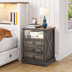 Nightstand Set 2 with Charging Station, Farmhouse End Side Table with 3 Drawers - Image 7
