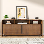 Walnut TV Stand for 65 70 75 Inch TV, Fluted Mid Century Modern TV Console - Image 5