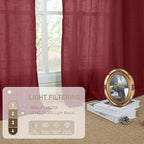 Burgundy Red Sheer Linen Curtains 63 Inch Length, Linen Textured Light - Image 5