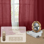 54 Inch Semi Sheer Window Linen Curtains, Light Filtering Panels | Faux Linen - Image 4