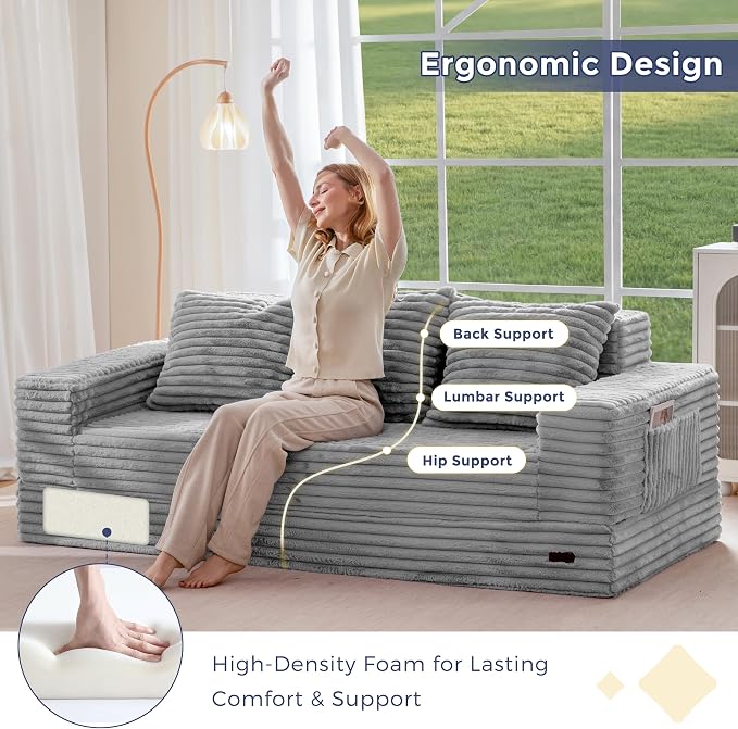 MAXYOYO Loveseat Sofa Bed, Striped Faux Fur Foldable Floor Sofa Couch in A Box - Image 8