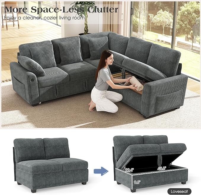 Ihanherry 83-inch 5-Seater Large Sectional Sofa Bed - Image 5