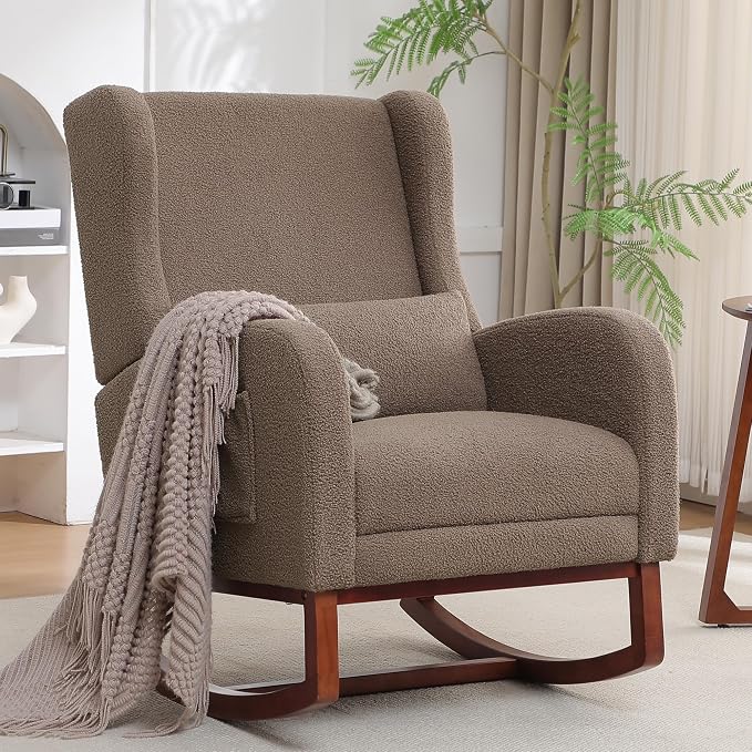 HCHAIRH Rocking Chair with Foot Rest, Teddy Wingback Nursery Rocking Chairs - Image 8