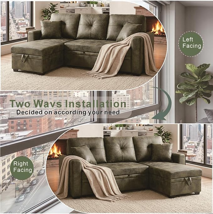 L Shaped Sectional Couch with Storage and Pull Out Bed, 3 Seater Sleeper Sofas - Image 7
