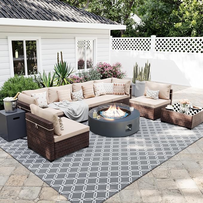 UPHA 9 Pieces Patio Furniture Sets, Wicker Outdoor Sectional Sofa Couch by UPHA