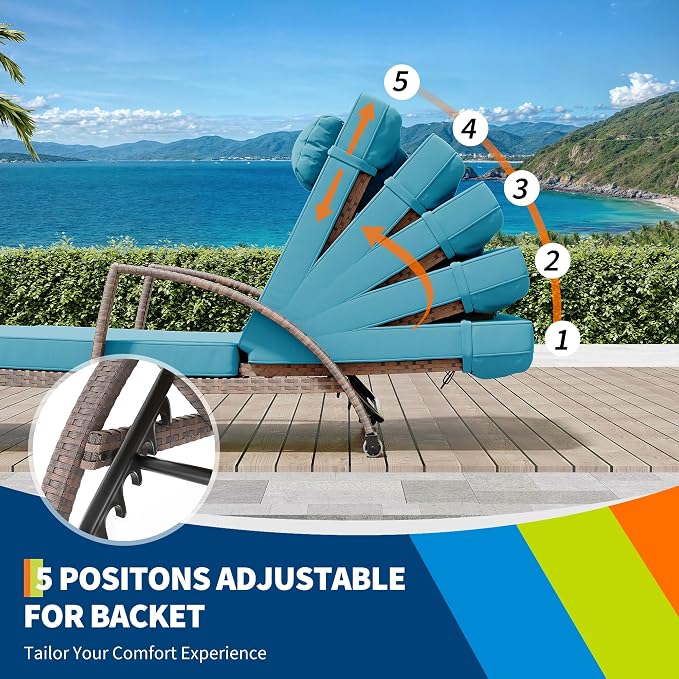 GarveeLife 2-Piece Rattan Patio Folding Chaise Lounge, 5-Position Adjustable - Image 4