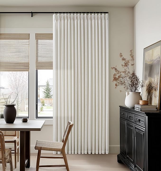 Farmhouse Linen Pleat Ivory Cream Semi Sheer Curtains 80 Inch Long 2 Panels | by Twodrapes