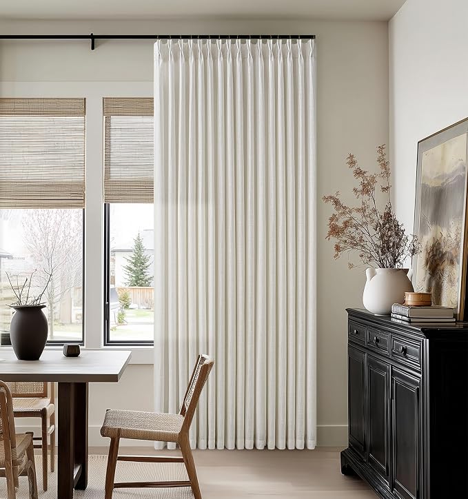 92 Inch Long Pinch Pleat Natural Linen Blend Semi Sheer Curtains 50Wx92L | by Twodrapes