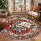 RELEANY Washable Area Rug, Round 4ft, Water Repellent, Pet Friendly, Vintage - Image 2