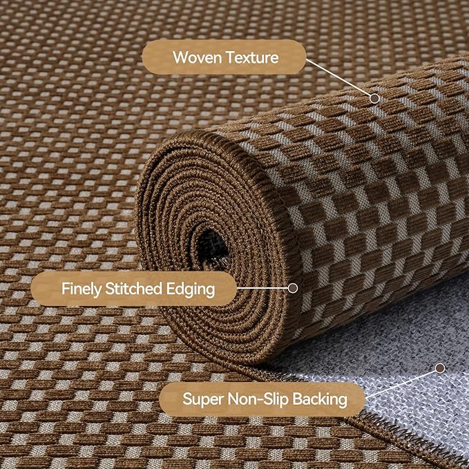 3x5 ft Area Rug Entryway Runner Kitchen Rugs Non Slip Dark Brown | Boho Woven - Image 5