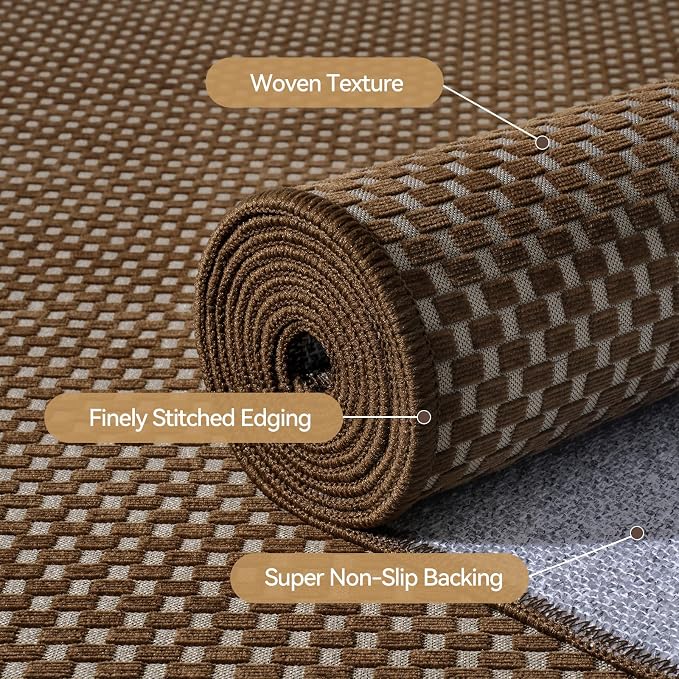 Hallway Runner Rug Woven Washable Kitchen Runner Dark Brown 2x5 ft | Boho Soft - Image 6