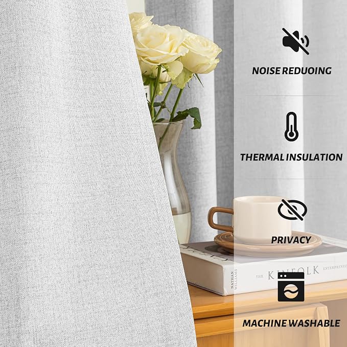 Yakamok White Linen Textured Curtains 63 Inches Long - Image 6
