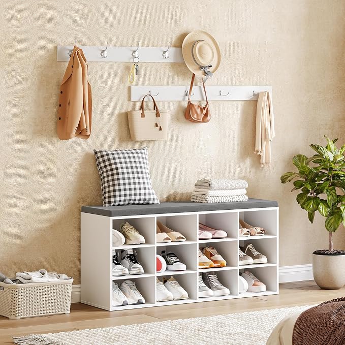 HOOBRO Shoe Storage Bench with Cushion, 39.4" L Entryway Bench with 12 Cubbies - Image 4