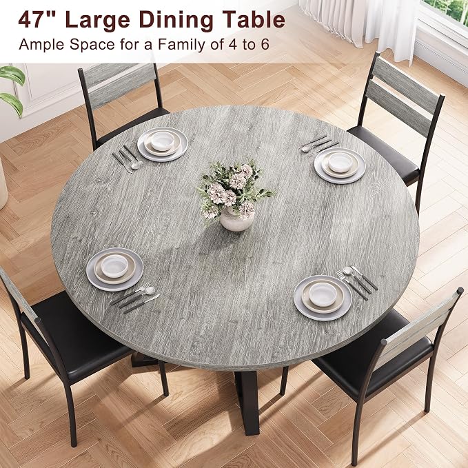 Jocoevol Round Dining Table for 4, Kitchen Dining Room Circle Dinner Pedestal - Image 7
