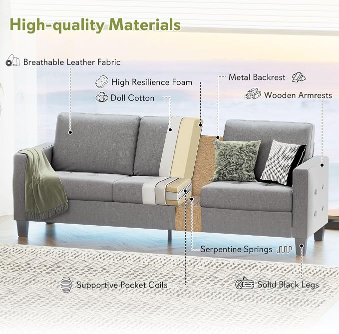 STHOUYN 73" W 3 Seater Couch - Image 4