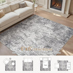 UERMEI Square Area Rugs : Washable 6x6 Neutral Modern Abstract Carpet - Image 3