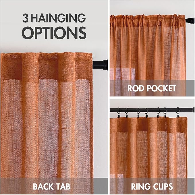 MIULEE Orange Fall Linen Curtains 52x90 Inch 2 Panels - Image 2
