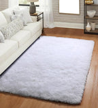 White Rugs for Bedroom, 3x5 Fluffy Shaggy Bedside Area Rug, Soft Plush Shag - Image 7