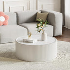 White Marble Round Coffee Table, 29.52" Fluted Coffee Table - Image 4