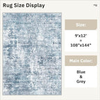 Soalmost 9x12 Area Rugs for Living Room Washable Rug Abstract Blue/Grey | - Image 5