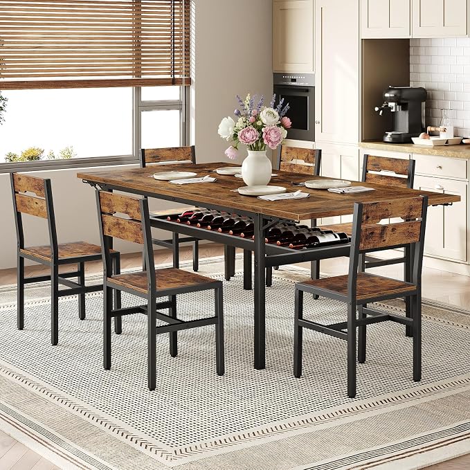 RALGEND 7-Piece Dining Table Set, Industrial Style Kitchen Set - Image 2