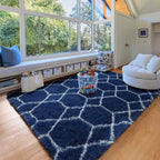 Area Rugs for Living Room, 5x8 Fluffy Navy and White Bedroom Geometric Rug | - Image 8