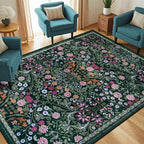 PLHXFR Area Rug Living Room: 5x7 Floral Washable Boho Carpet Dark Green | - Image 2