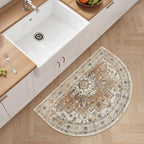Madane Washable Half Circle Round Rug 2x3 Small Moon Rugs, Turmeric/Grey | - Image 3